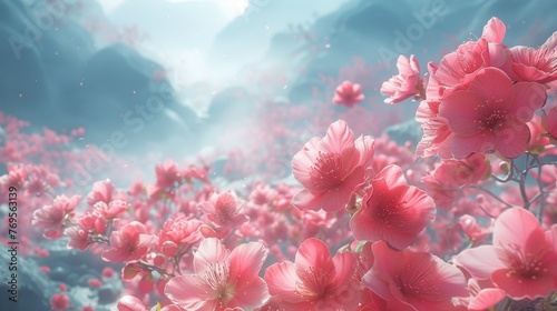 fantasy view of flowers in the morning