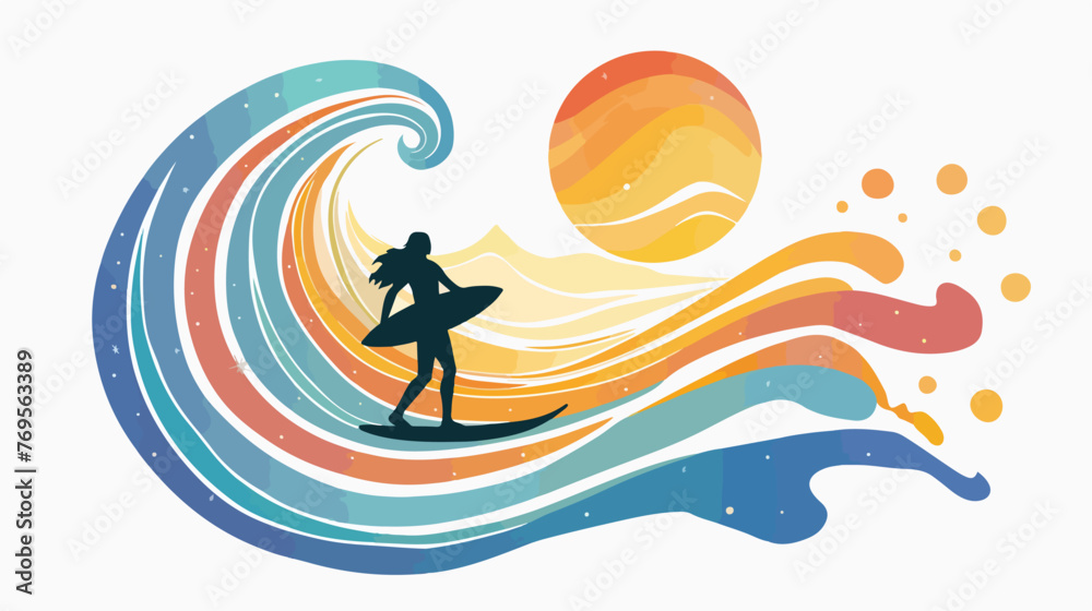 Surf and Waves Mind Soul Flat vector 