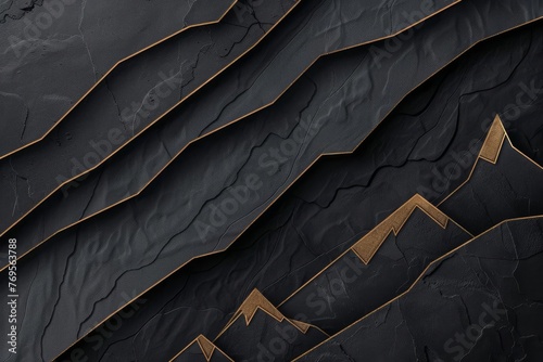 Black luxury restaurant menu background with embossed gold lines and mountain emblem, deluxe design