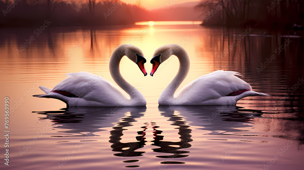 Fototapeta premium White swan in beautiful natural environment