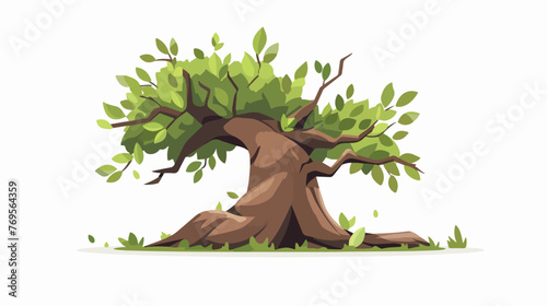 Trunk with leaves Flat vector isolated on white background