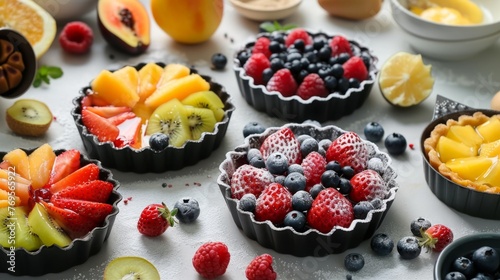 Table Adorned With Fruit-filled Tarts