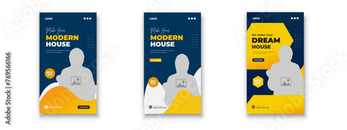 Bundle house property and Construction social media post for smooth gradient background shape color instagram story and post web ad banner template