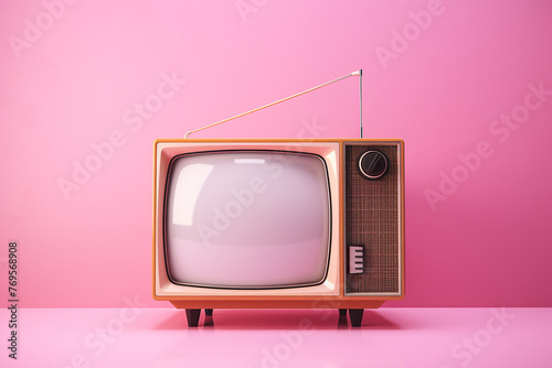 TV with blank screen isolated on white backgron photo