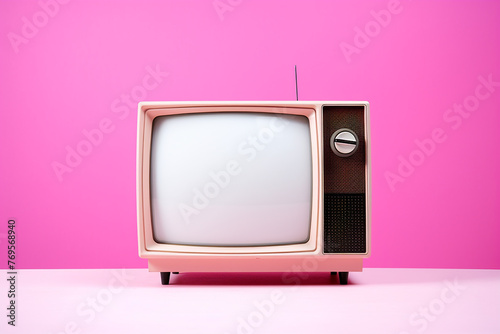 TV with blank screen isolated on white backgron photo