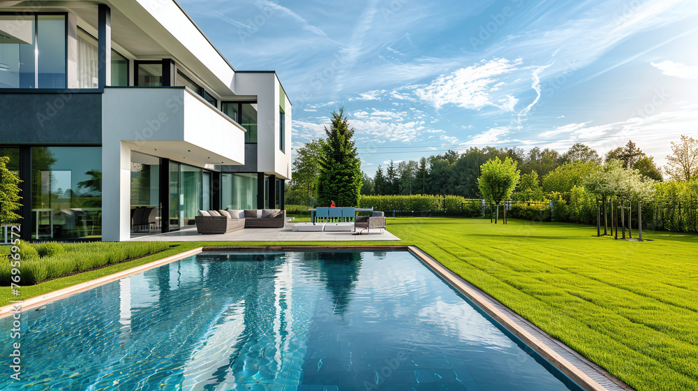 Fototapeta premium Private modern luxury private house with plot