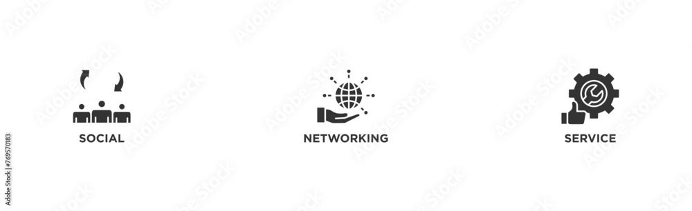 SNS banner web icon illustration concept of social networking service with icon of communication, chat, community, internet, and user SNS banner web icon illustration concept of social networking service with icon of communication, chat, community, internet, and user