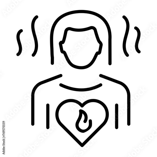 Editable linear icon depicting heartburn