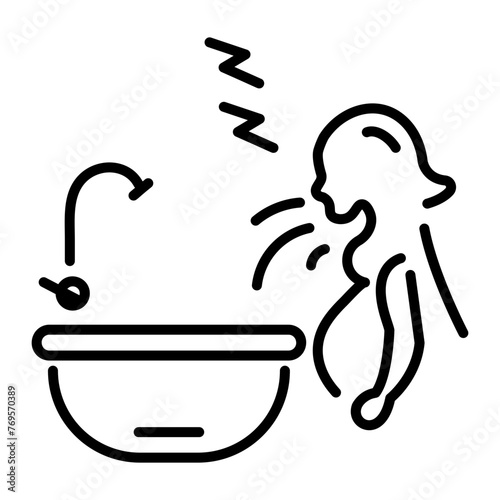 A linear style icon depicting vomiting 