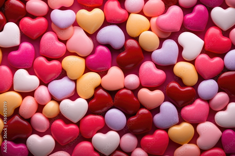 A close up of many hearts of different colors A close up of many hearts of different colors
