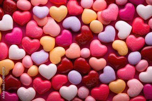 A close up of many hearts of different colors