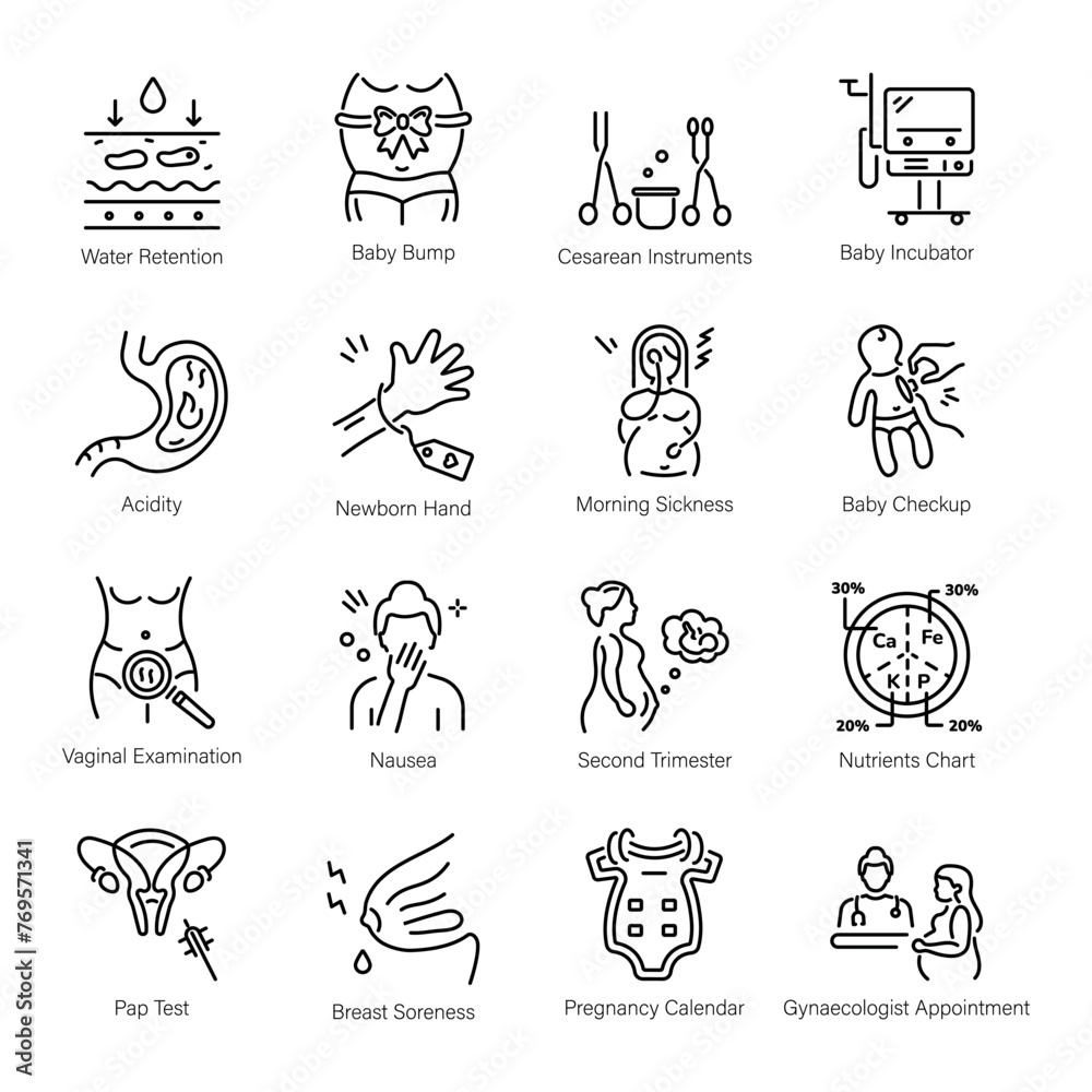 Collection of Pregnancy Symptoms Linear Icons
Collection of Pregnancy Symptoms Linear Icons