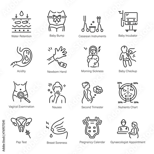Collection of Pregnancy Symptoms Linear Icons

 photo