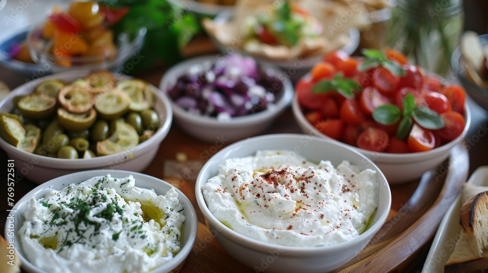 Table Displaying Various Bowls of Food