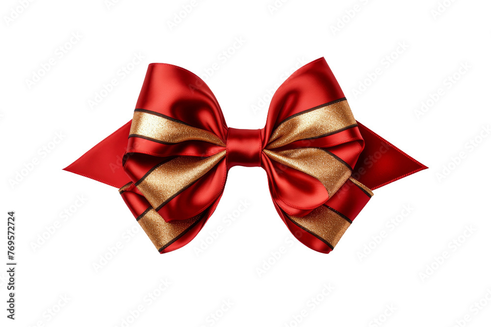 Gleaming Red and Gold Bow Adorning a Pure White Canvas. On a White or Clear Surface PNG Transparent Background. Gleaming Red and Gold Bow Adorning a Pure White Canvas. On a White or Clear Surface PNG Transparent Background.