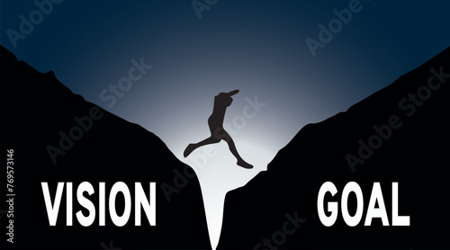 vector illustration of Business man start from vision to goal. move up motivation, the path to success - Vector