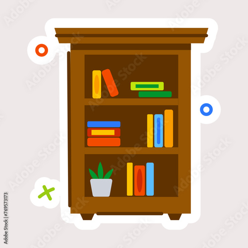 Check out flat sticker of library bookcase 