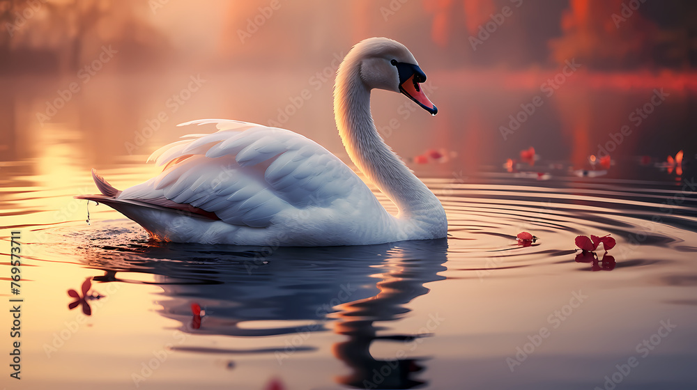 Fototapeta premium White swan, charming Valentine's Day background