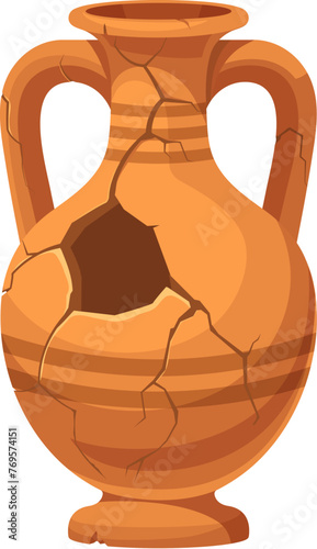 Ancient broken vase and pottery. Old ceramic cracked pot or jug. Isolated cartoon vector antique greece or roman amphora. Historical archeological artefact for museum, earthenware or clay urn or jar