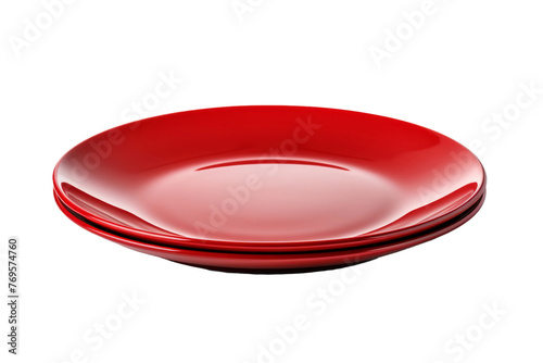 Crimson Stack: A Trio of Red Plates. On a White or Clear Surface PNG Transparent Background.