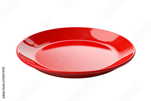 Scarlet Elegance: A Red Plate on a Blank Canvas. On a White or Clear Surface PNG Transparent Background.