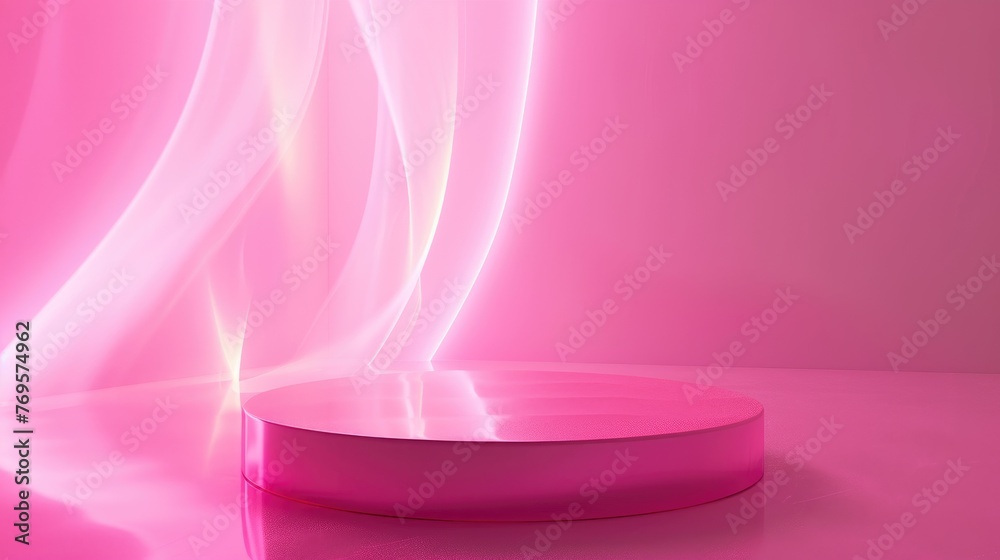 3d render pink podium background with glowing light for product presentation. Mock up. 3d render pink podium background with glowing light for product presentation. Mock up.