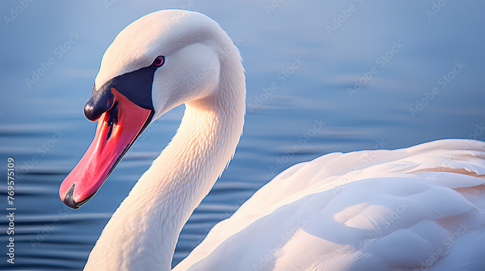 Fototapeta premium White swan, charming Valentine's Day background