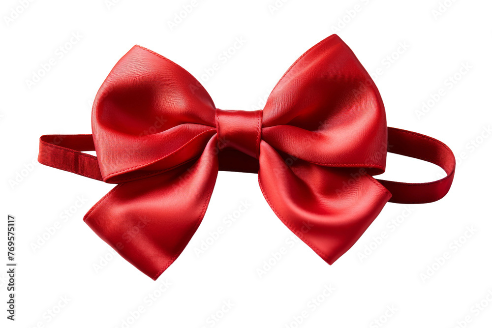 Elegance Embodied: Vibrant Red Bow Dancing on Pure White Canvas. On a White or Clear Surface PNG Transparent Background.