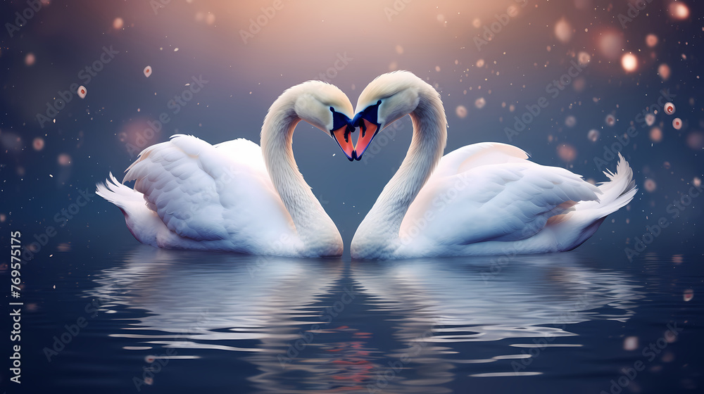 Fototapeta premium White swan, charming Valentine's Day background