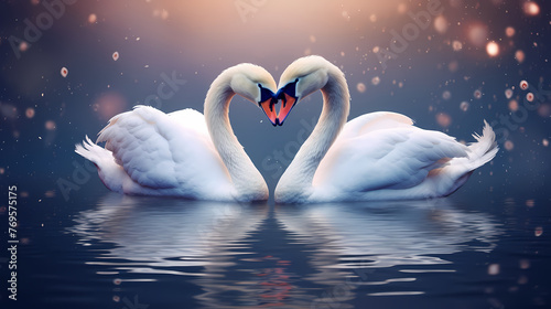 White swan, charming Valentine's Day background © jiejie