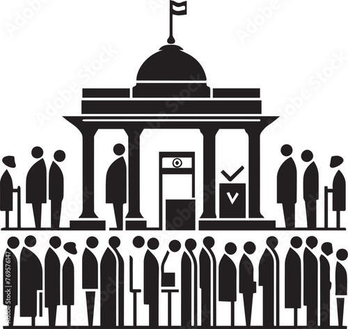 People stand in a queue to cast vote. Concept for election in India vector illustration in black and white