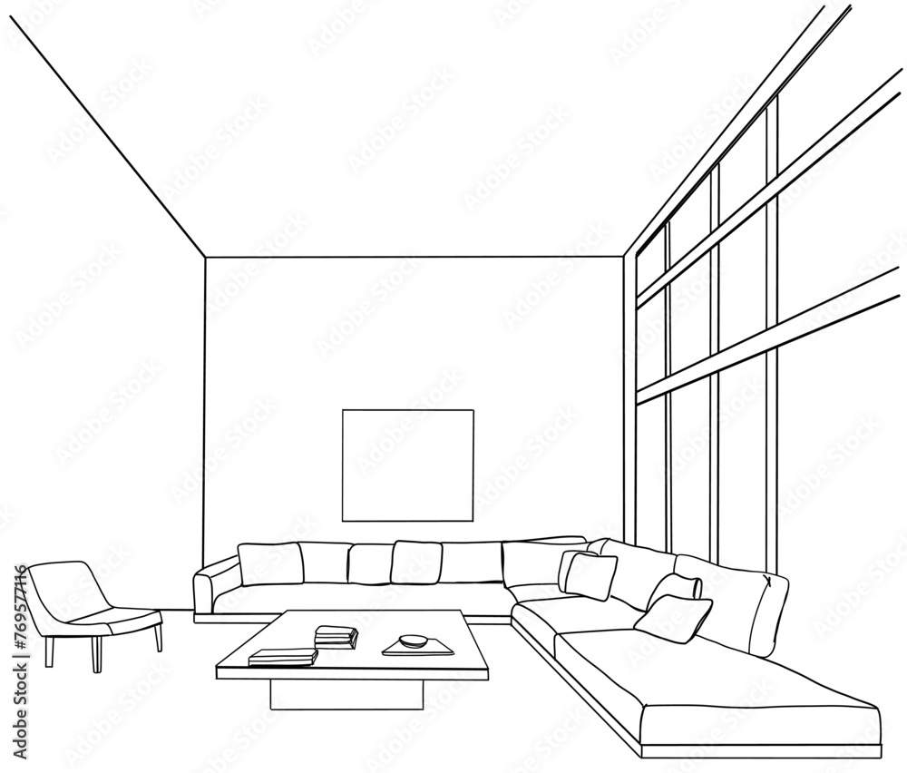 Sofa, table sketch. Living room interior sketch Sofa, table sketch. Living room interior sketch