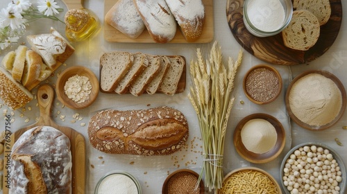 Table Adorned With an Array of Bread and Various Foods