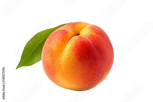 Serene Peach: A Delicate Leaf Adorns a Juicy Fruit on a Blank Canvas. On a White or Clear Surface PNG Transparent Background.