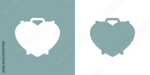 Logo i love travel. Silueta de maleta de viaje con forma de corazón para agencia de viajes
