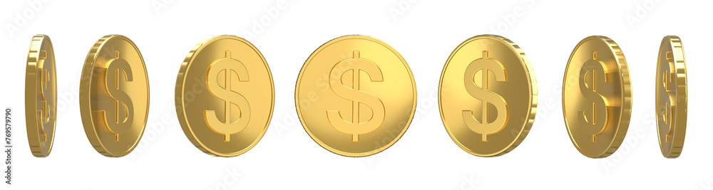 3D dollar coin set with various angles 3D dollar coin set with various angles
