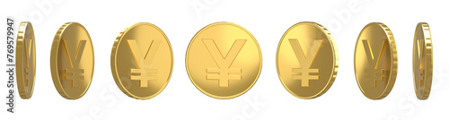 3D yen coin set with various angles photo