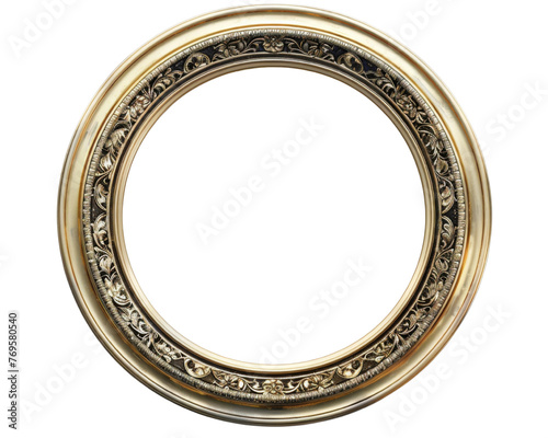 3d gold rounded classic vintage frame isolated on transparent background