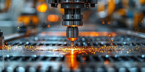 Precision CNC Milling and Drilling Machines in Operation at a Contemporary Manufacturing Facility. Concept CNC Machining, Precision Manufacturing, Modern Machinery, Industrial Operations