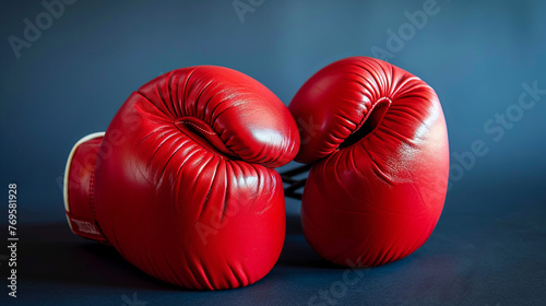 Red boxing gloves on blue background