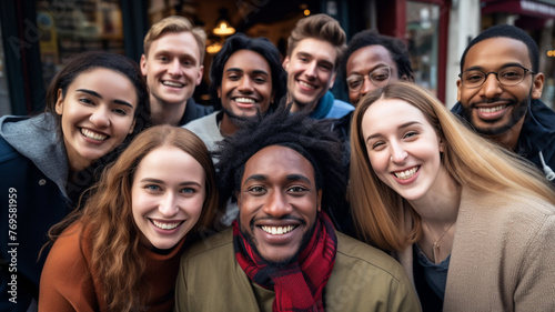 Multicultural friends selfie using a smartphone