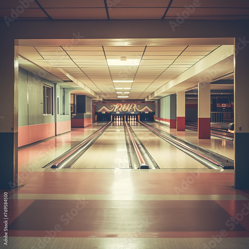 Vintage Bowling Alley Interior with Retro Vibes