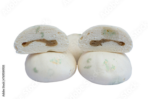 Chinese steam buns mouldy on white with clipping path