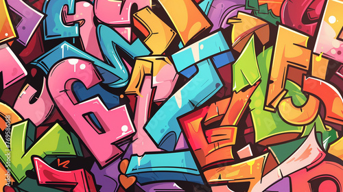 Wallpaper Mural Graffiti font wall, flat illustration, hip-hop. AI Generated Torontodigital.ca