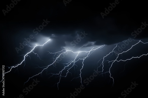 Black background with isolated thunder lightning bolts  representing an abstract concept of electricity. Generative AI