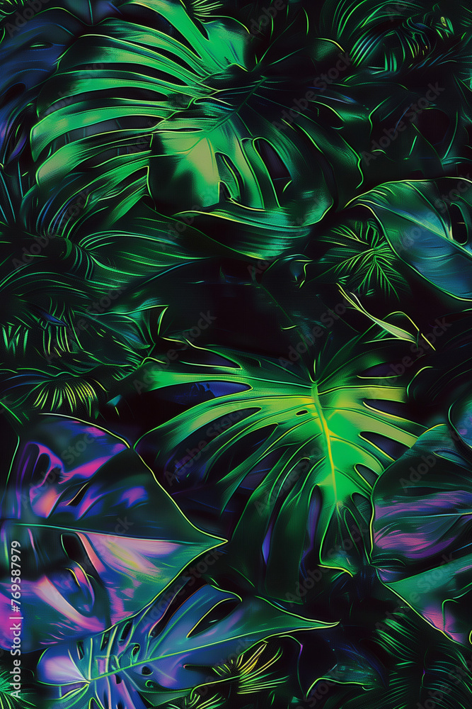 Naklejka premium Glowing plant. Monstera deliciosa. AI Generated