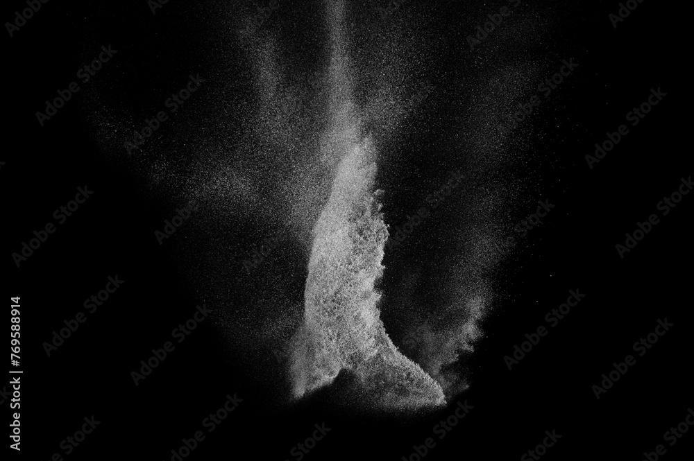 Abstract dust overlay texture. Motion of white particles on black background. Powder explosion.	
 - obrazy, fototapety, plakaty 