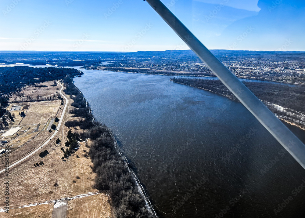 Aerial view of Canada’s capital city, Ottawa, Ontario from a biplane  - obrazy, fototapety, plakaty 