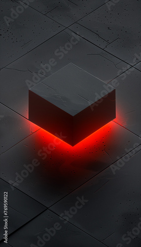 Wallpaper Mural Minimalist black isometric design of an illuminated red block on top of a dark grey surface. AI Generated Torontodigital.ca