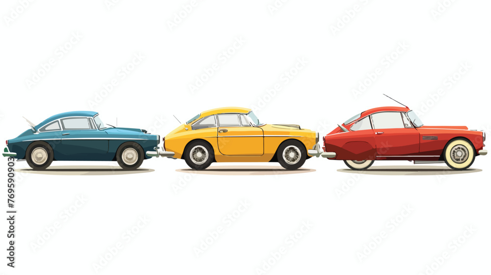 Retro cars flat vector isolated on white background